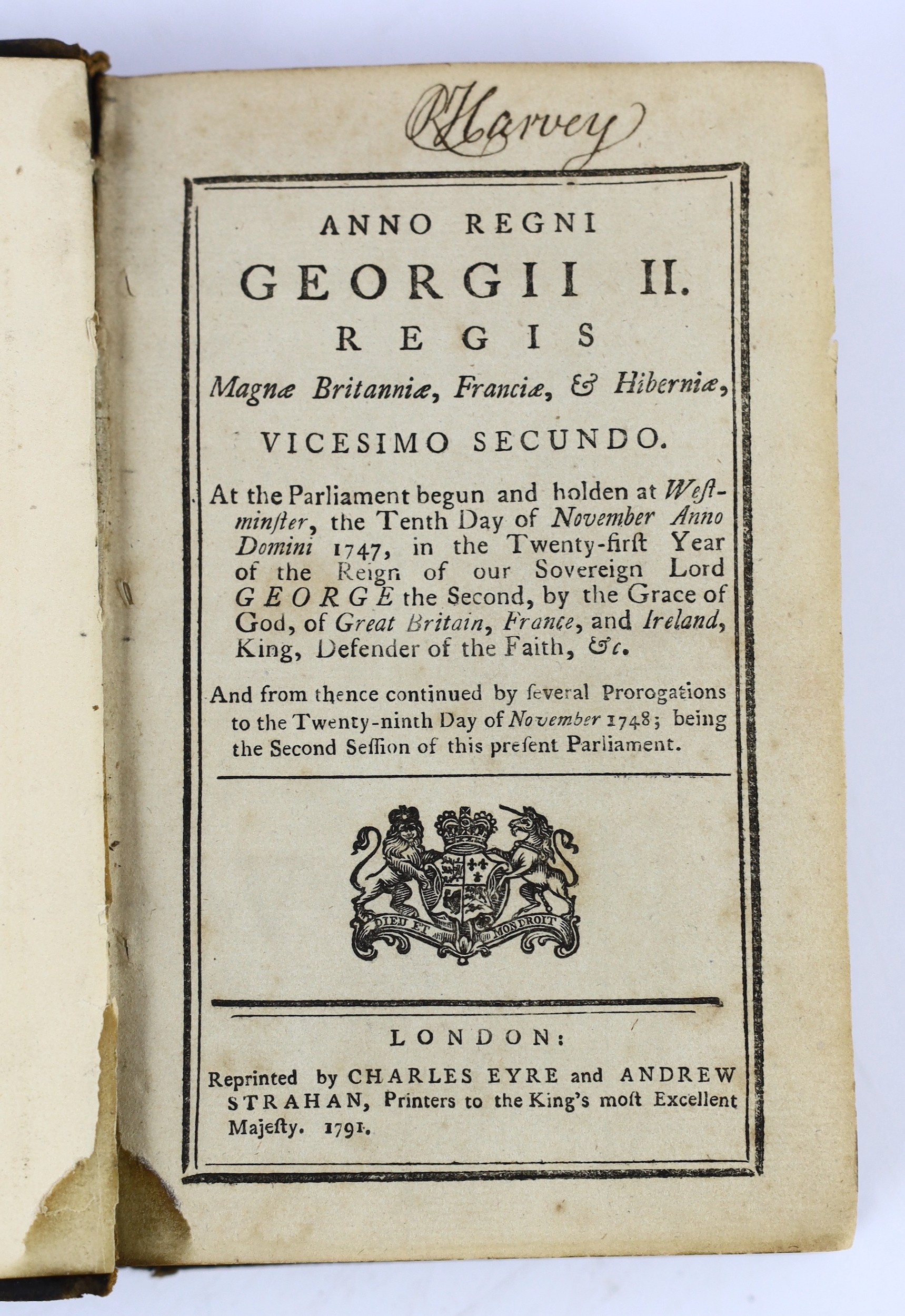 KENT: Ramsgate Harbour and Sandwich Haven - 4 Acts of Parliament bound together; 1747, 1761, 1797 and 1810. old morocco, sm.8vo.; Keate, George - Sketches from Nature...in a Journey to Margate... to which is now added, M